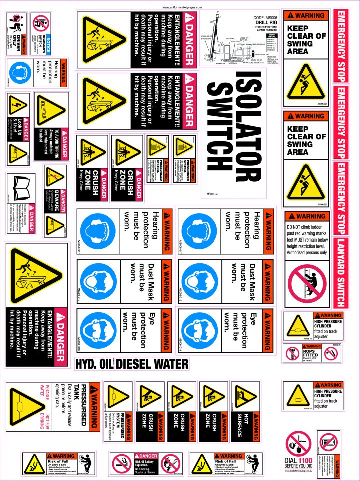 Machinery Sticker Sets - Drill Rig (42 Decals) | Safety Sign