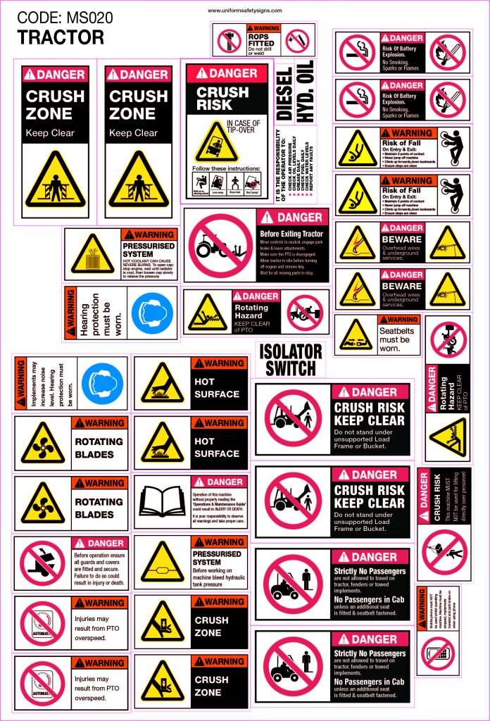 Machinery Sticker Sets - Tractor (36 Decals) | Safety Signs