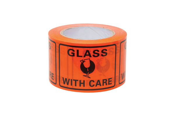 perforated packaging labels glass with care (roll 500)