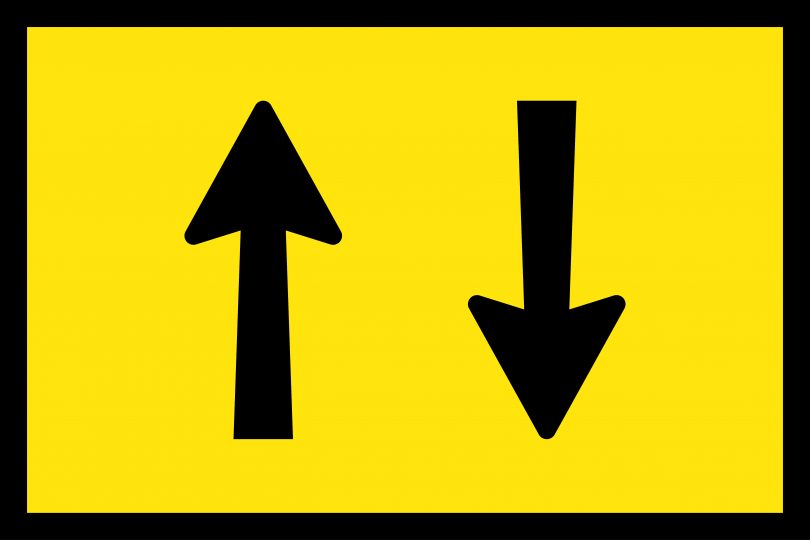 two way traffic sign curve